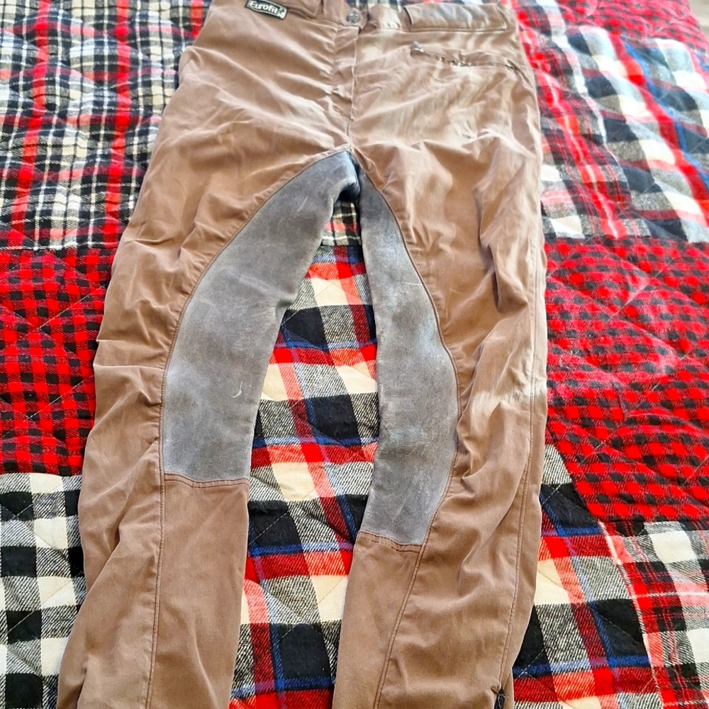 High end Leather Fullseat Eurofit breeches Brown. 28/30. Beautiful embroidery